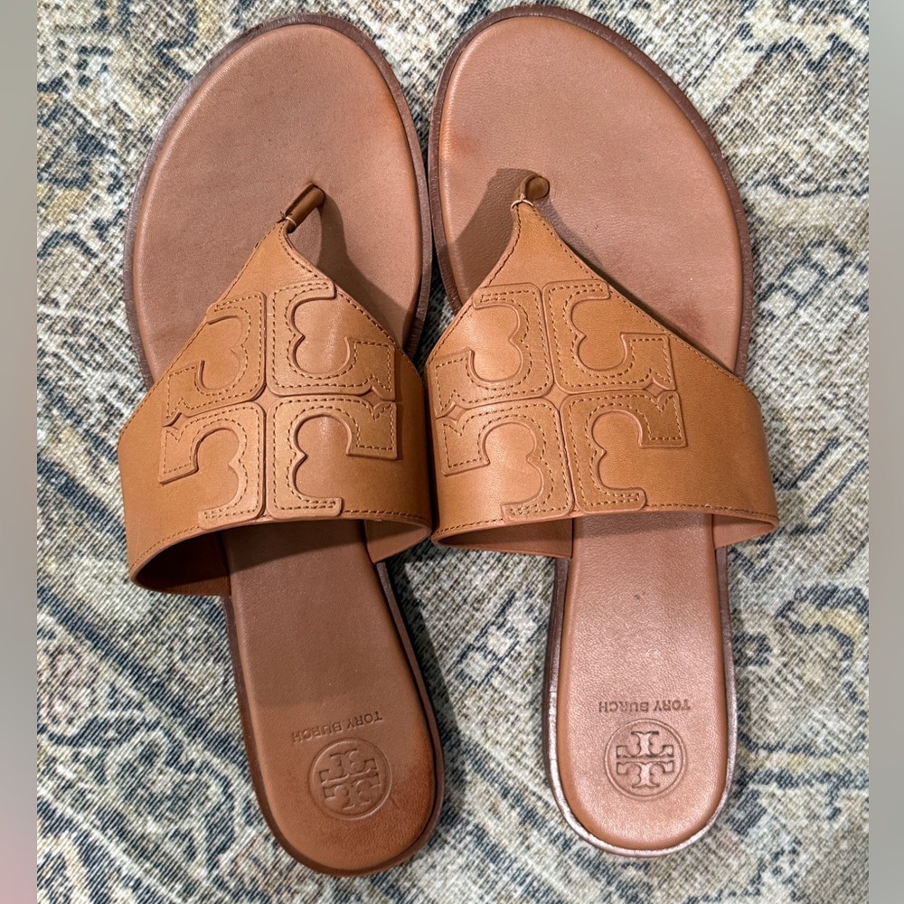 Tory Burch Tan Leather Slide Sandals